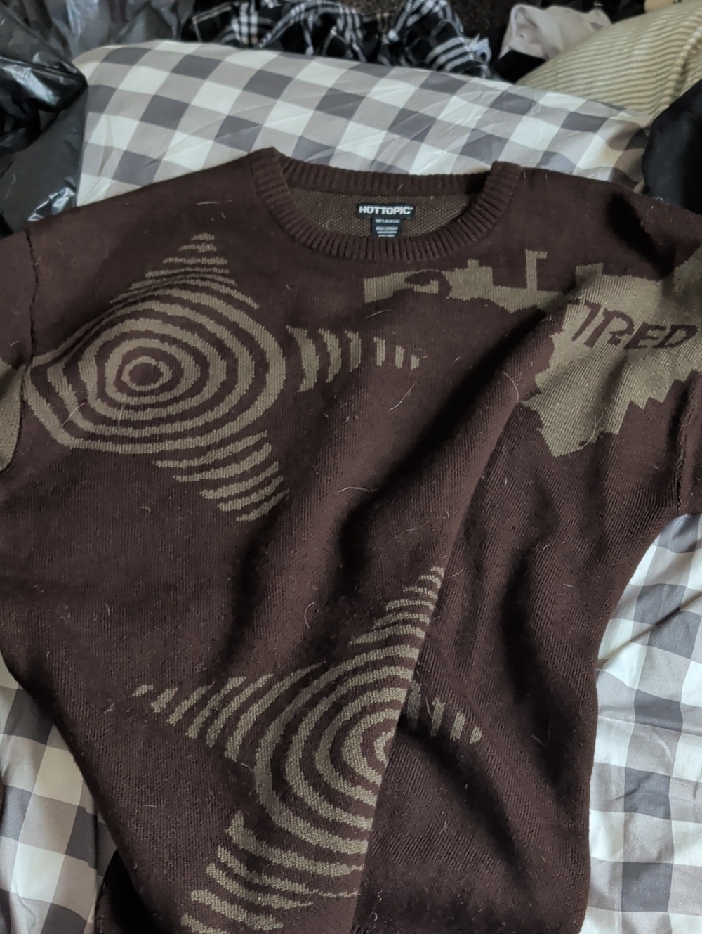 Hot Topic Brown and Tan Graphic Crewneck Sweater